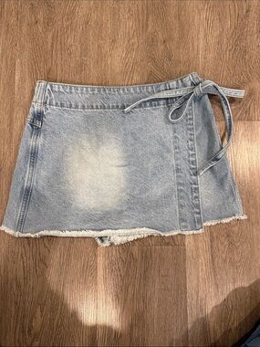 Altar'd State Light Wash Denim Wrap Skort